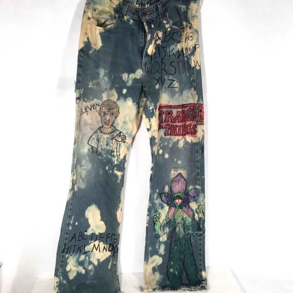 Stranger Things Hand Painted Jeans Tie Dyed 34x34 - Picture 2 of 15